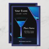 Dramatic Blue Martini Cocktails Invitation Kaart (Voorkant / Achterkant)