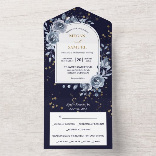 Dramatic Blue Rose Bouquet Photo Wedding All In One Uitnodiging (Binnen)