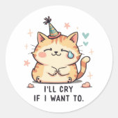 Dramatic Cat Crying Party Sticker - Relatable Humo (Voorkant)
