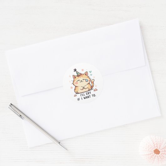Dramatic Cat Crying Party Sticker - Relatable Humo (Envelop)