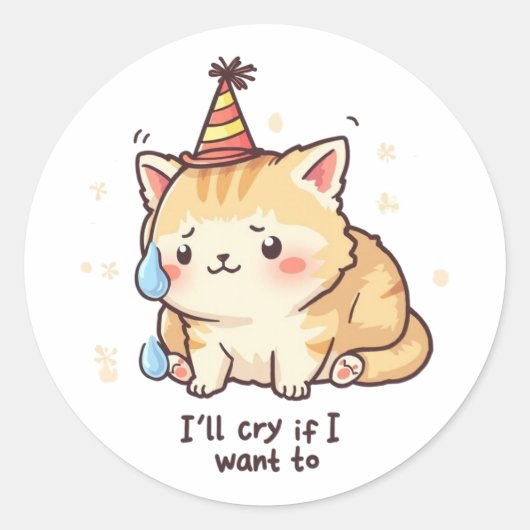 Dramatic Cat Crying Party Sticker - Relatable Humo (Voorkant)