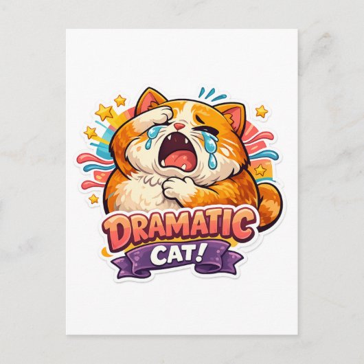 Dramatic Cat Funny Crying Cartoon Art Reaction Briefkaart (Voorkant)