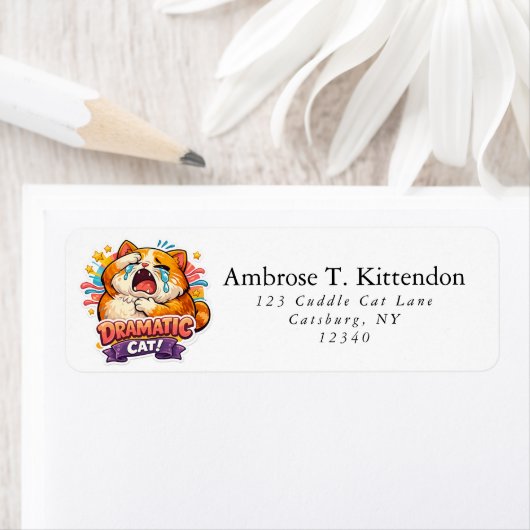 Dramatic Cat Funny Crying Cartoon Art Reaction Etiket (Insitu)