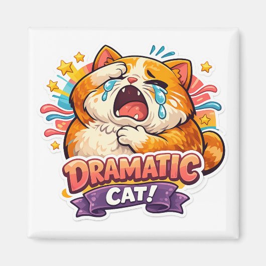 Dramatic Cat Funny Crying Cartoon Art Reaction Magneet (Voorkant)