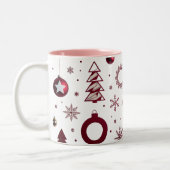 Dramatic Deep Red Geometric Layered Tree Tweekleurige Koffiemok (Links)
