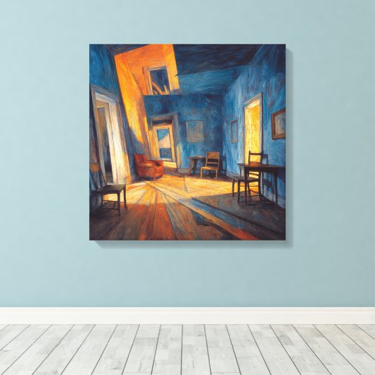 Dramatic Expressionist Blue Interior Sunlight Canvas Afdruk (Insitu (Houten vloer))