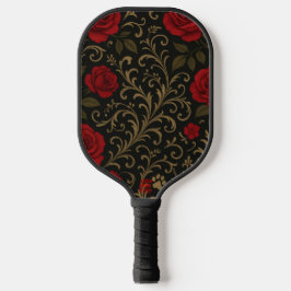 Dramatic Floral Red Romantic Spanish Scrolls Pickleball Paddle