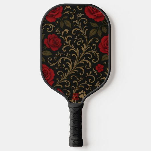 Dramatic Floral Red Romantic Spanish Scrolls Pickleball Paddle (Voorkant)