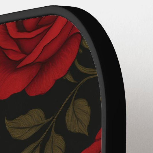 Dramatic Floral Red Romantic Spanish Scrolls Pickleball Paddle (Links Detail)