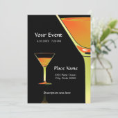 Dramatic Gold Martini Cocktails Invitation Kaart (Staand voorkant)