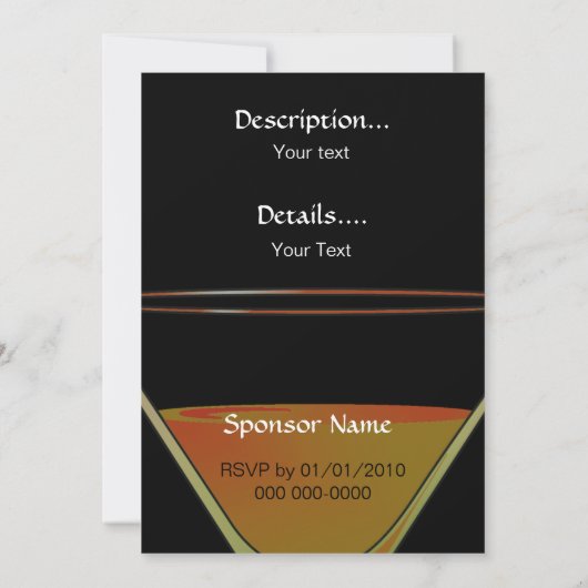 Dramatic Gold Martini Cocktails Invitation Kaart (Achterkant)