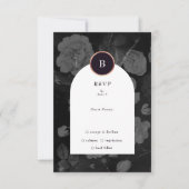 Dramatic Moody Boho Floral Arch Roos Gold Wedding RSVP Kaartje (Voorkant)