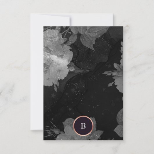 Dramatic Moody Boho Floral Arch Roos Gold Wedding RSVP Kaartje (Achterkant)