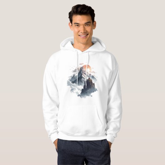 Dramatic Mountain Landscape with Clouds & Sun Rays Hoodie (Voorkant volledig)