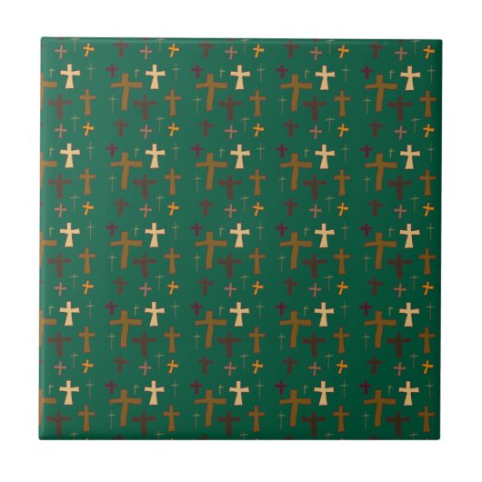 Dramatic Multicolored Christian Crosses on Green Tegeltje (Voorkant)