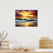Dramatic Ocean Waves on the Beach Sunset Art Poster (Keuken)