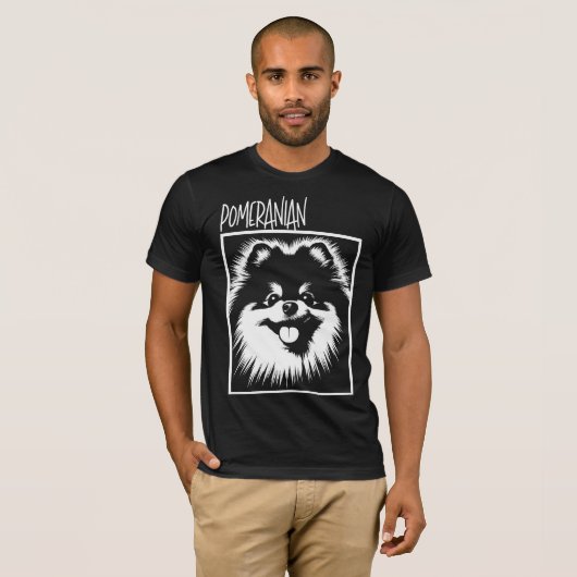 Dramatic Pop Art Pomeranian White On Black T-shirt (Voorkant volledig)