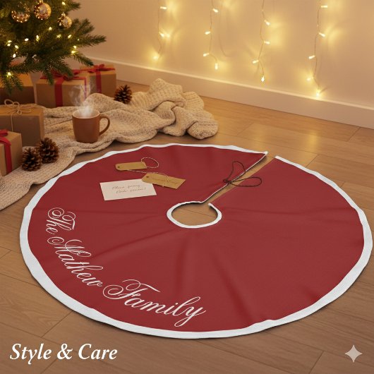 Dramatic Red Personalized Name Holiday Tree Skirt  Imitatie Linnen Kerstboom Kleed