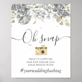 dramatic silver gold floral Hashtag Sign Poster