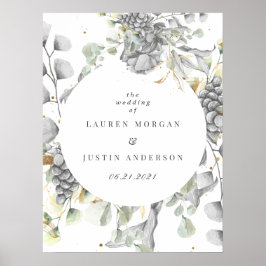 dramatic silver gold floral square Wedding Poster