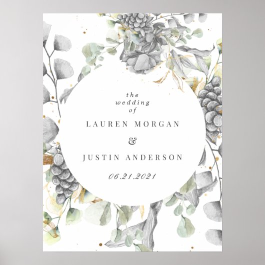 dramatic silver gold floral square Wedding Poster (Voorkant)