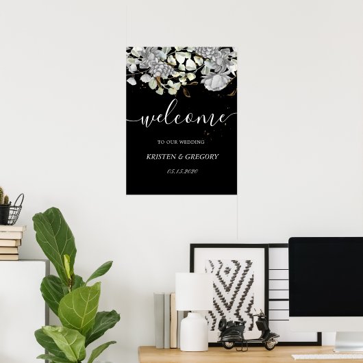 dramatic silver gold floral Wedding Welcome Poster (Thuiskantoor)