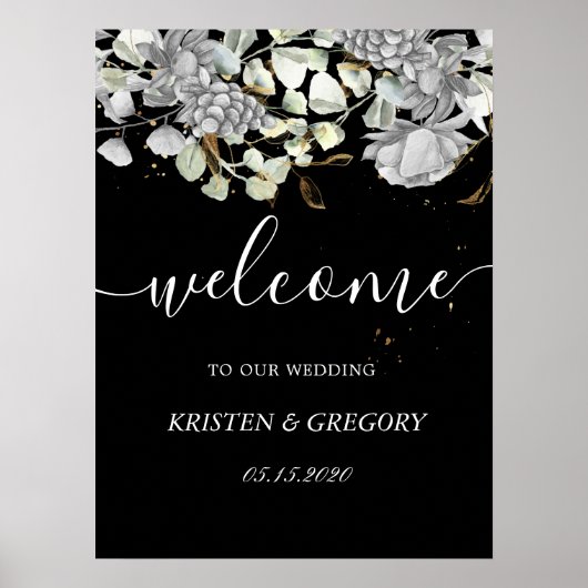dramatic silver gold floral Wedding Welcome Poster (Voorkant)