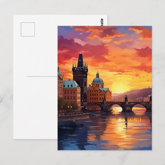 Dramatic Sunset Over the Iconic Charles Bridge Briefkaart (Voorkant / Achterkant)