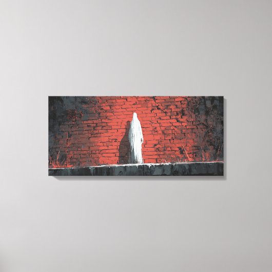 Dramatic White Ghost Figure Red Brick Wall Panoram Canvas Afdruk (Voorkant)