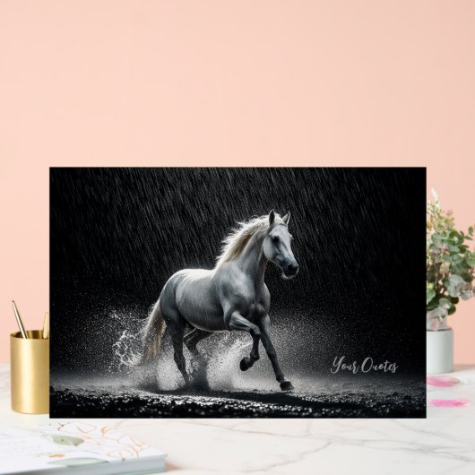 Dramatic White Horse Galloping in Rain Acryl Bord (Huwelijk)