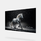 Dramatic White Horse Galloping in Rain Acryl Bord (Hoek)