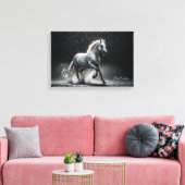 Dramatic White Horse Galloping in Rain Canvas Afdruk (Insitu (Woonkamer))