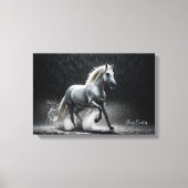 Dramatic White Horse Galloping in Rain Canvas Afdruk (Voorkant)