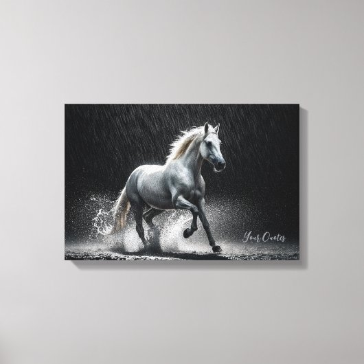 Dramatic White Horse Galloping in Rain Canvas Afdruk (Voorkant)