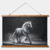 Dramatic White Horse Galloping in Rain Hangend Wandkleed (Voorkant)