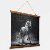 Dramatic White Horse Galloping in Rain Hangend Wandkleed (Gebogen)