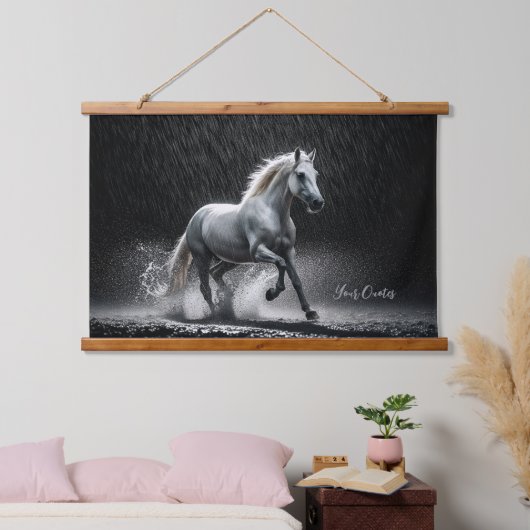Dramatic White Horse Galloping in Rain Hangend Wandkleed (Slaapkamer)