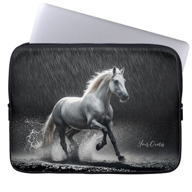Dramatic White Horse Galloping in Rain Laptop Sleeve (Voorkant)
