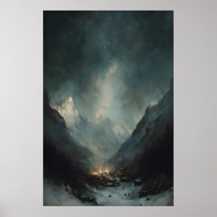 Dramatisch Alpen dal, gotische winter landschapsku Poster