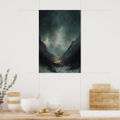 Dramatisch Alpen dal, gotische winter landschapsku Poster (Keuken)