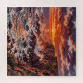 Dramatisch kustzonsondergang Kliffen Schilderij Legpuzzel (Horizontaal)