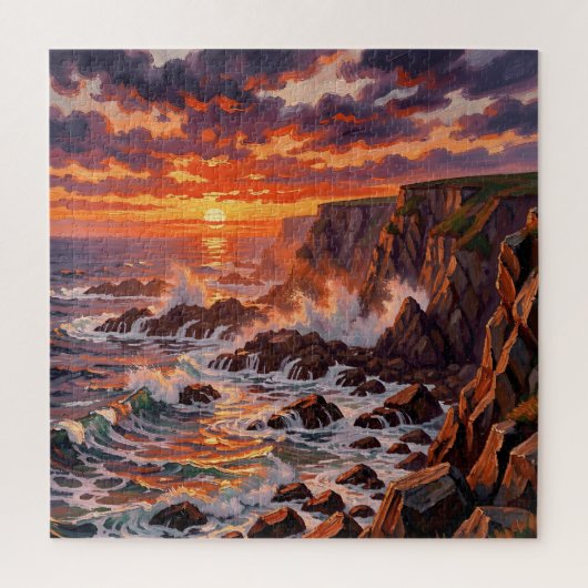 Dramatisch kustzonsondergang Kliffen Schilderij Legpuzzel (Verticaal)