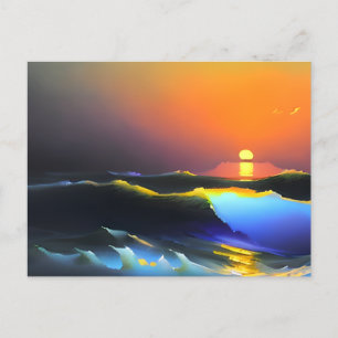 Dramatisch oceaan- en zonsondergangstafereel briefkaart