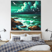 Dramatisch oceeptoncel met meeuwen en golven canvas afdruk (Insitu (Slaapkamer))