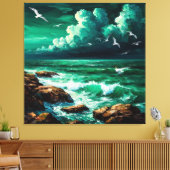 Dramatisch oceeptoncel met meeuwen en golven canvas afdruk (Insitu (Woonkamer))