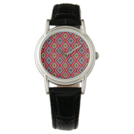Dramatisch rood en blauw diamantpatroon horloge