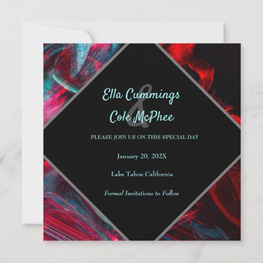 Dramatisch rood en zwart Save The Date (Achterkant)