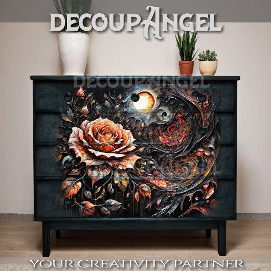 Dramatisch Roos schilderen -Decoupage- Tissuepapier