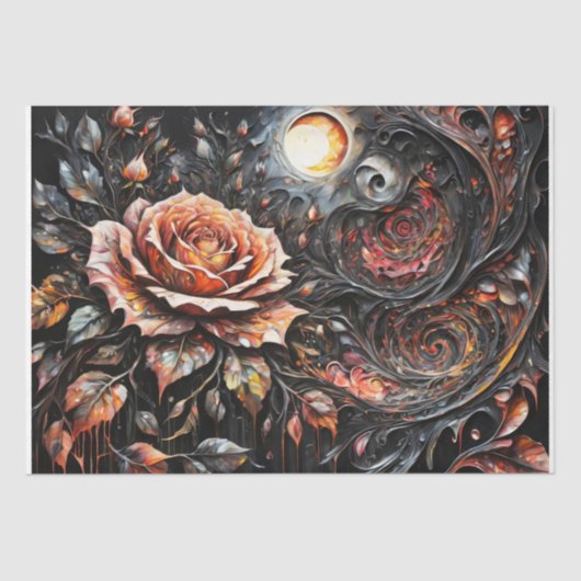 Dramatisch Roos schilderen -Decoupage- Tissuepapier (Voorkant)