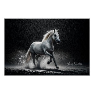 Dramatisch wit paard galopperend in de regen perfect poster